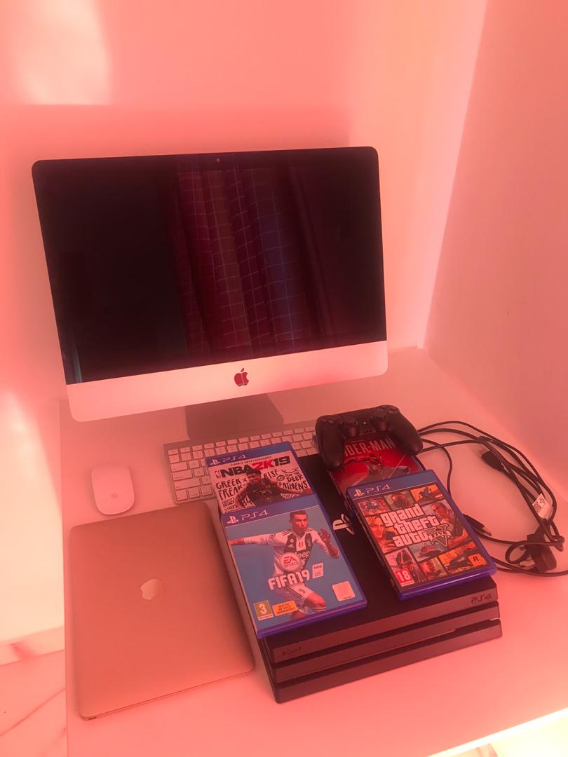 Apple iMac, Apple macbook air and PS 4 console - photo